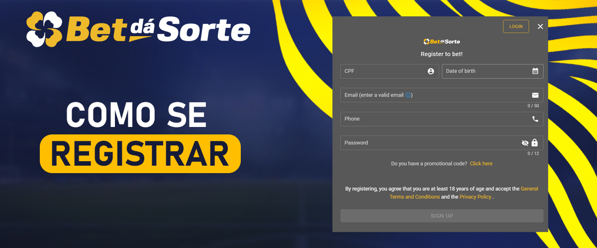 Instruções para se registar na Bet da Sorte
